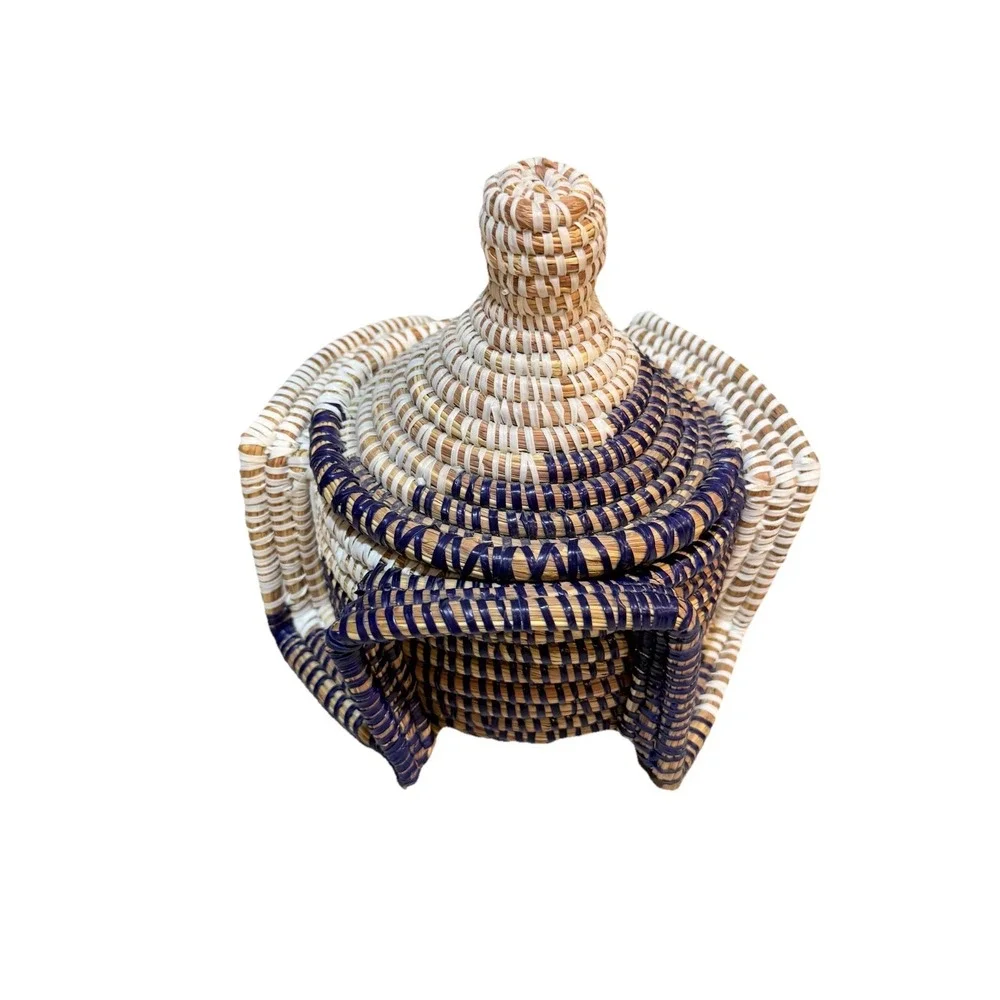 Handwoven Senegalese Storage Basket Lid Unique shap curved base‎ and intricate